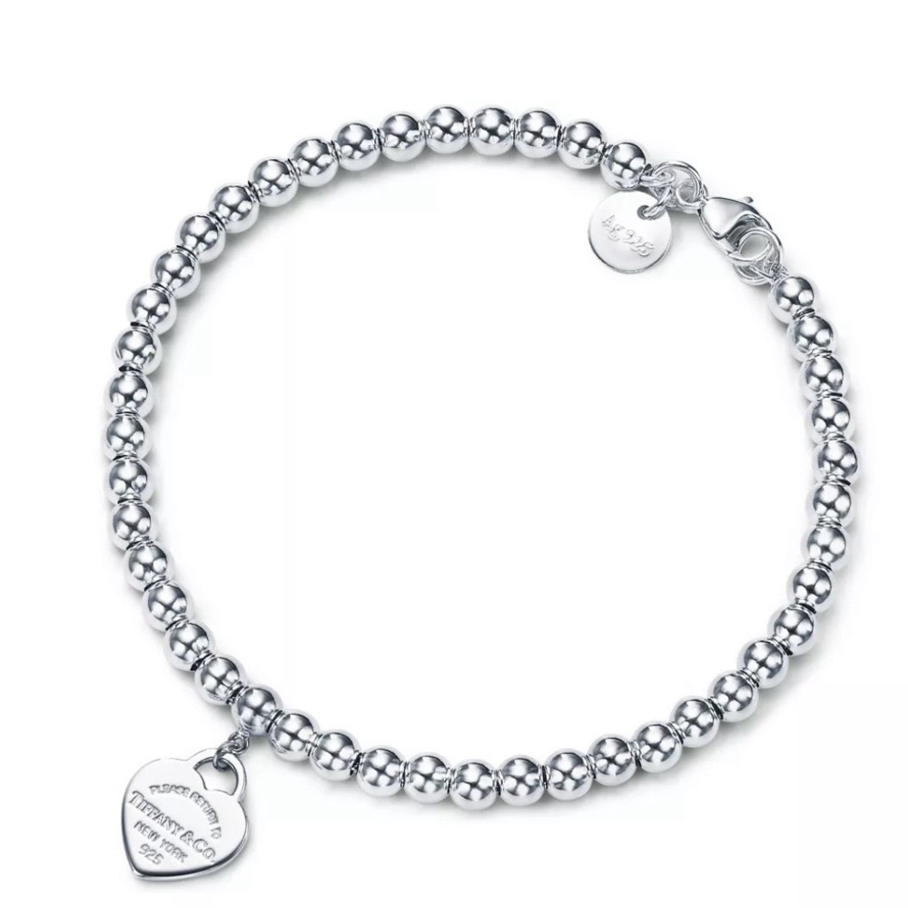 Tiffany & Co Sterling Silver 6.25” Bead Bracelet w/ Return to Tiffany Heart Tag